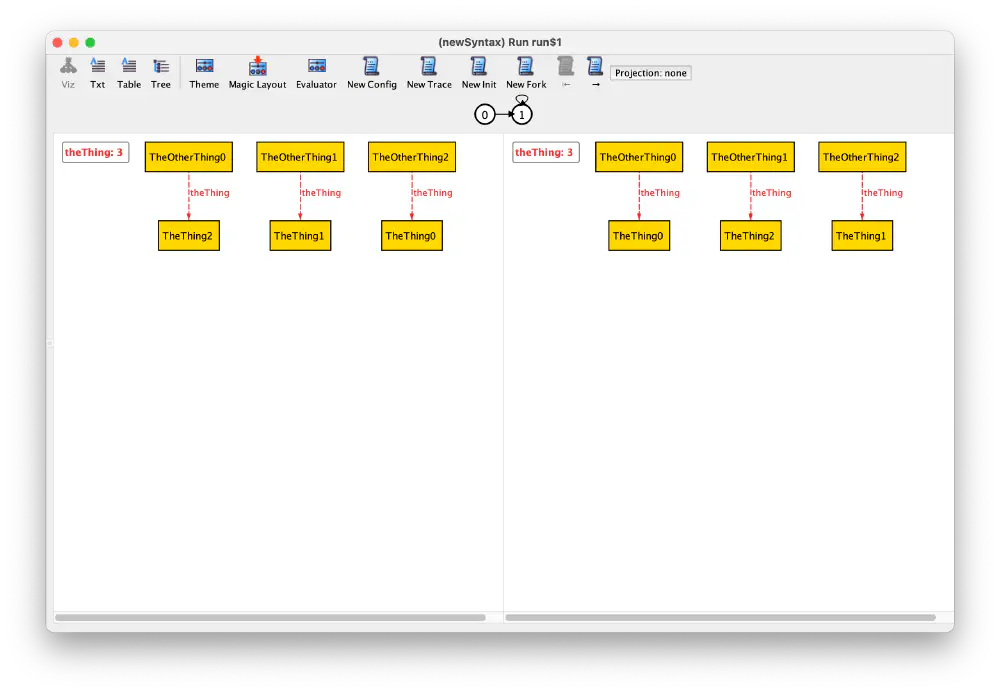 A screenshot showing the new Alloy Analyzer visualizer for temporal models