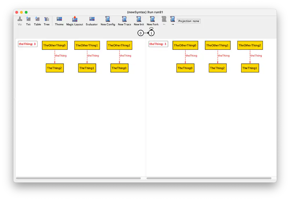 A screenshot showing the new Alloy Analyzer visualizer for temporal models